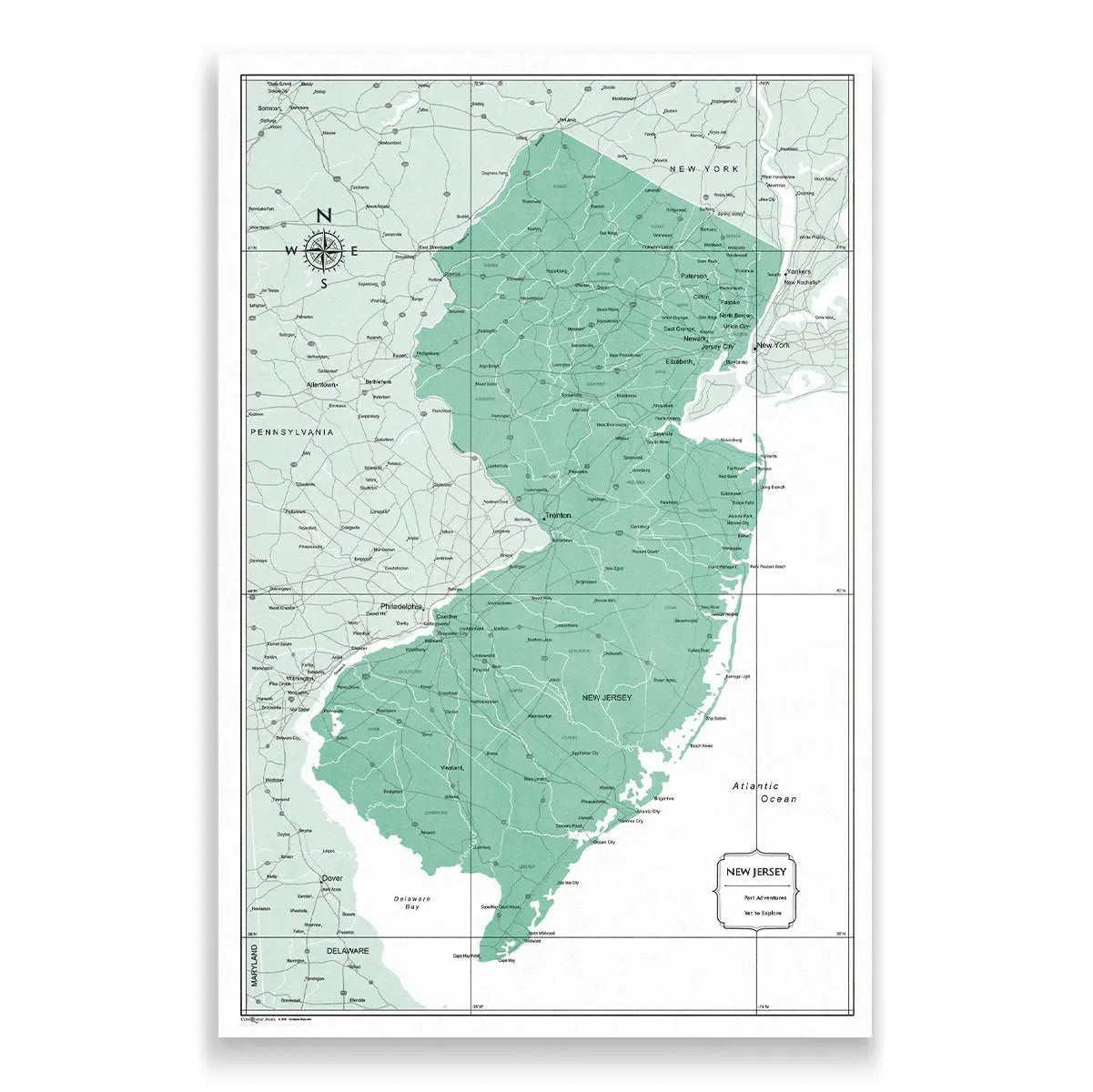 Push Pin New Jersey Map (Pin Board) - Green Color Splash CM Pin Board