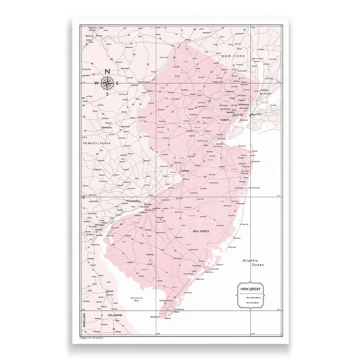 Push Pin New Jersey Map (Pin Board) - Pink Color Splash CM Pin Board