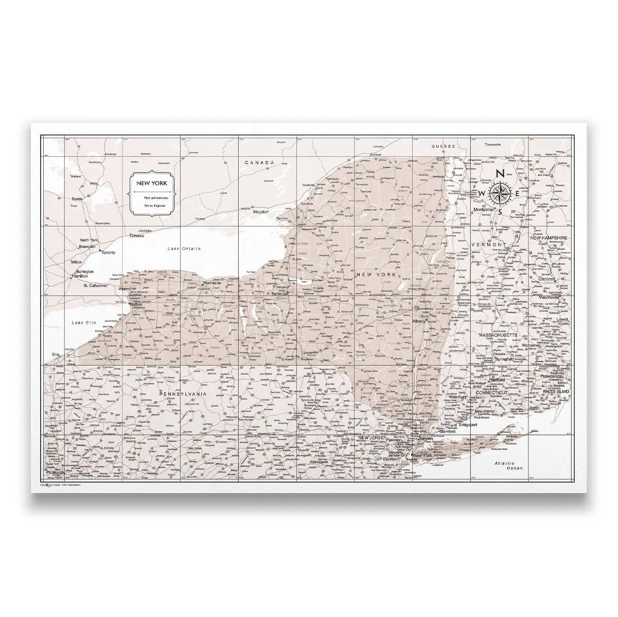 Push Pin New York Map (Pin Board) - Light Brown Color Splash CM Pin Board