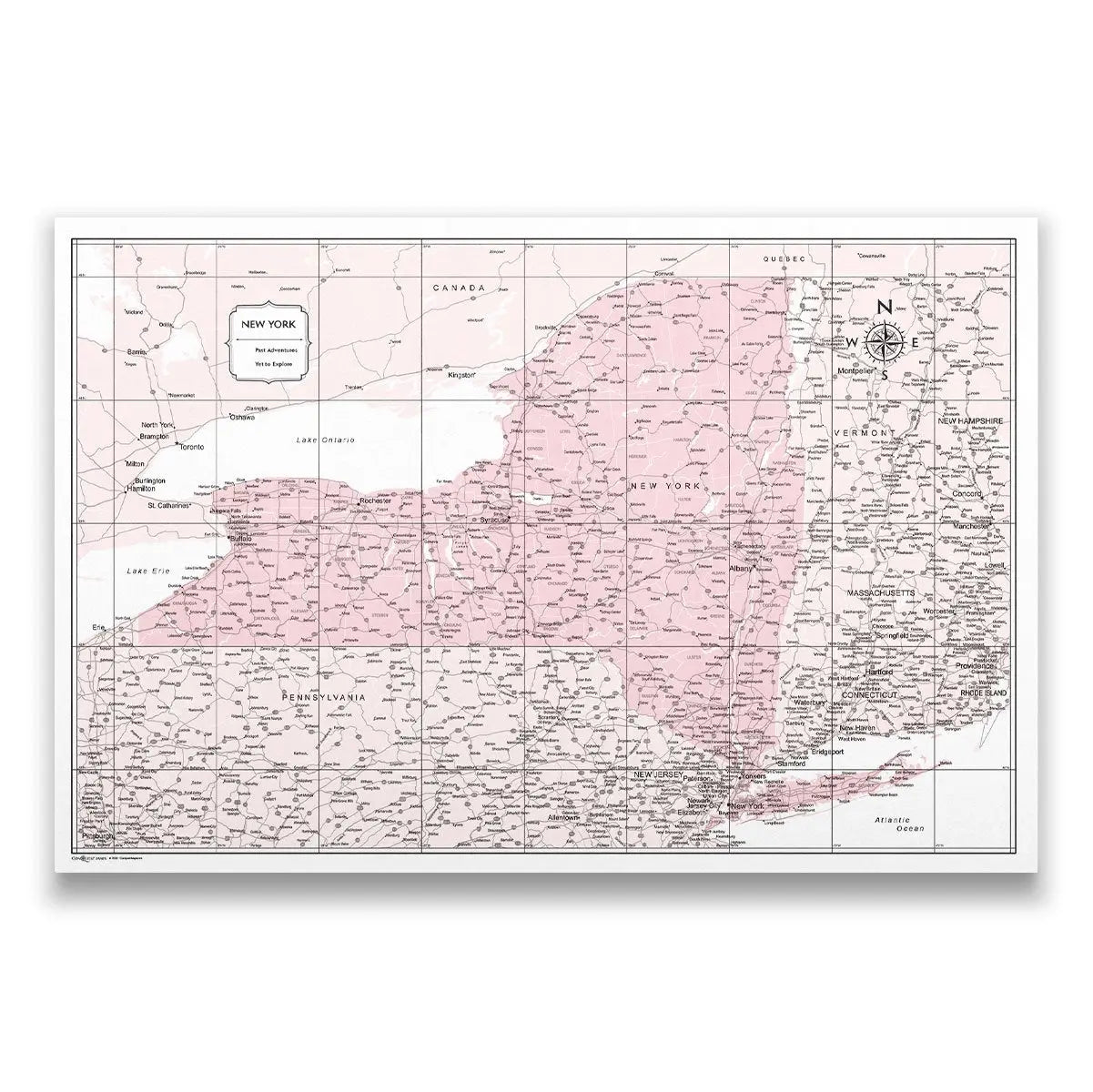 Push Pin New York Map (Pin Board) - Pink Color Splash CM Pin Board