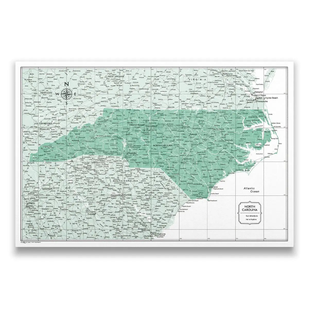 Push Pin North Carolina Map (Pin Board) - Green Color Splash CM Pin Board
