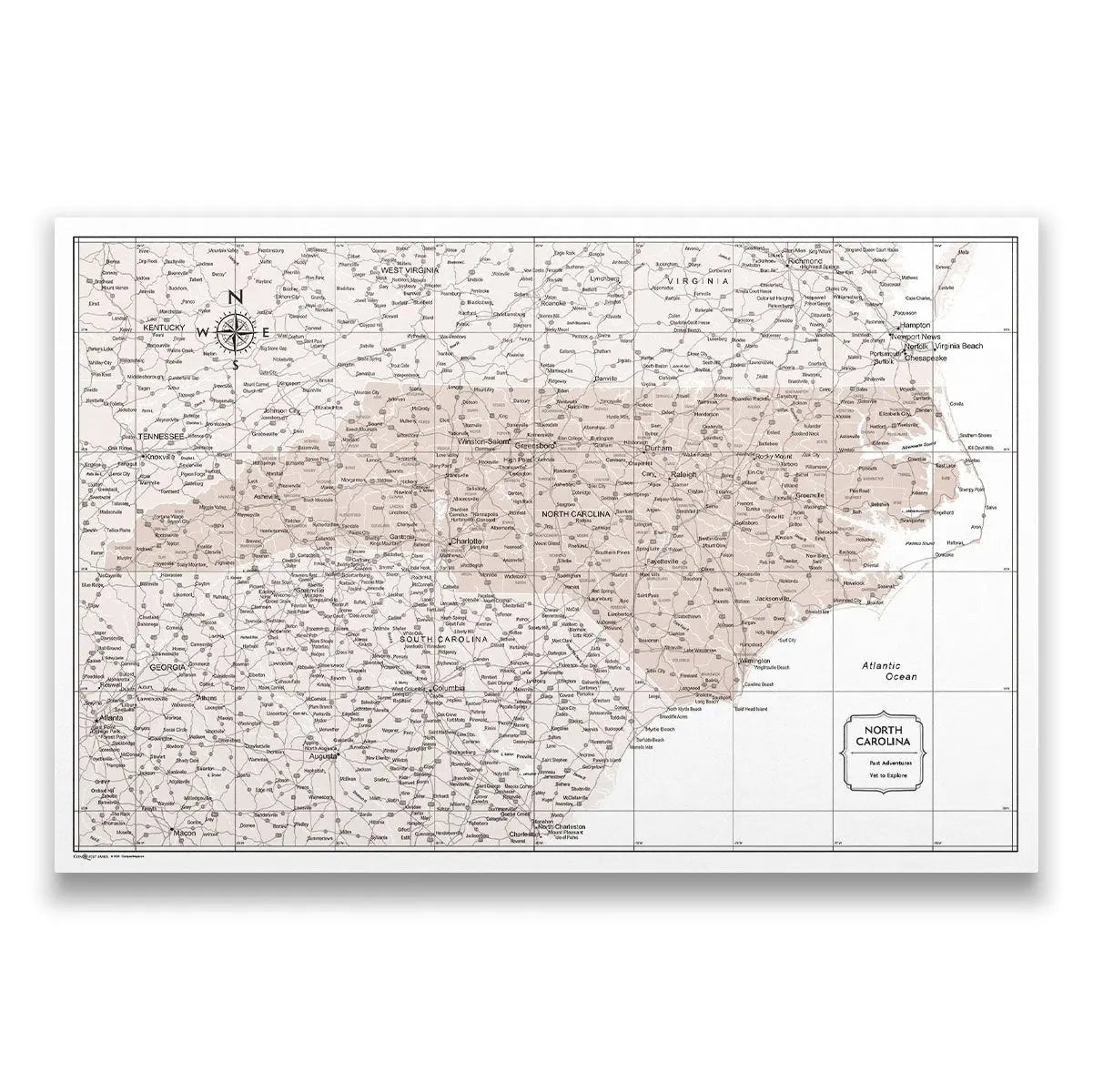 Push Pin North Carolina Map (Pin Board) - Light Brown Color Splash CM Pin Board