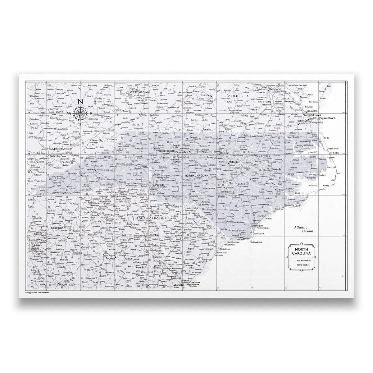 Push Pin North Carolina Map (Pin Board) - Light Gray Color Splash CM Pin Board