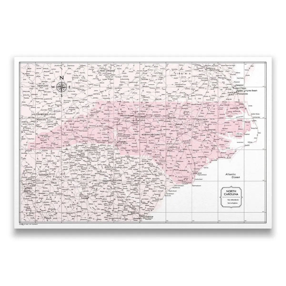 Push Pin North Carolina Map (Pin Board) - Pink Color Splash CM Pin Board