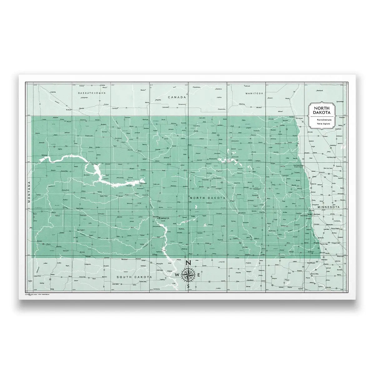 Push Pin North Dakota Map (Pin Board) - Green Color Splash CM Pin Board