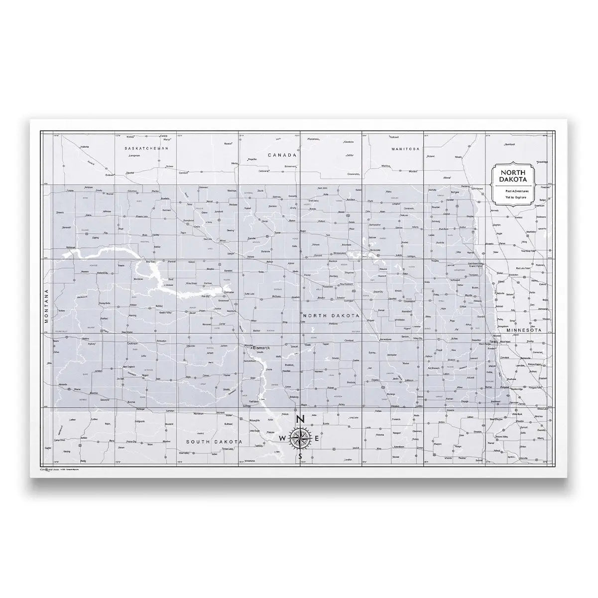 Push Pin North Dakota Map (Pin Board) - Light Gray Color Splash CM Pin Board