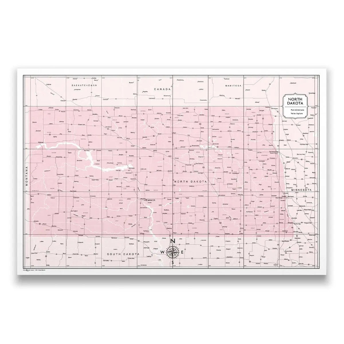 Push Pin North Dakota Map (Pin Board) - Pink Color Splash CM Pin Board