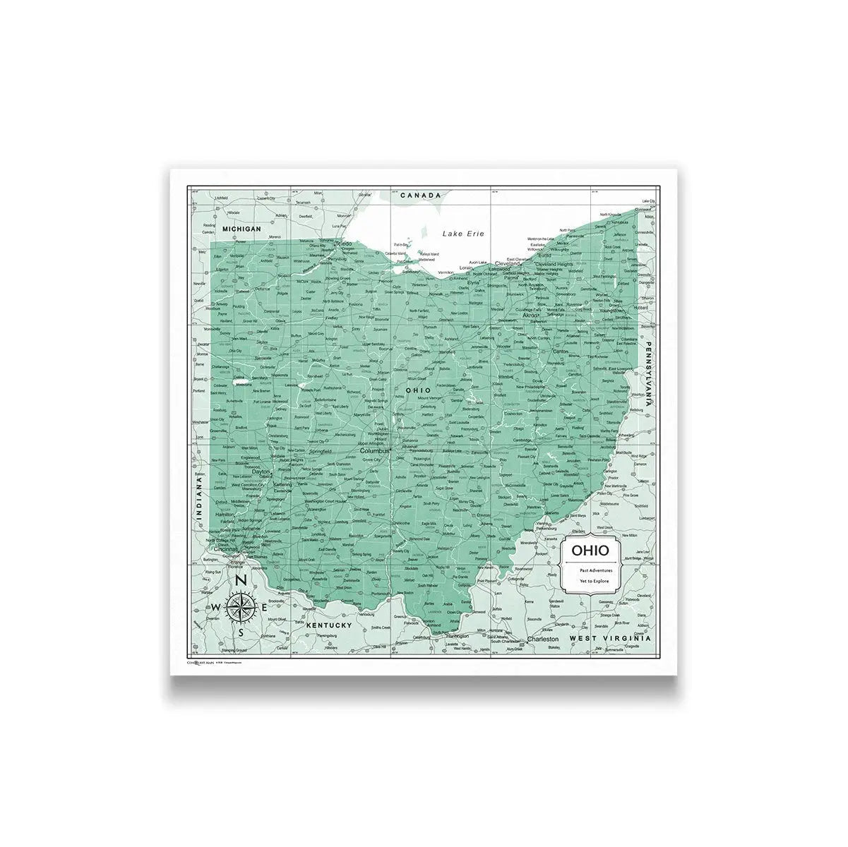 Push Pin Ohio Map (Pin Board) - Green Color Splash CM Pin Board
