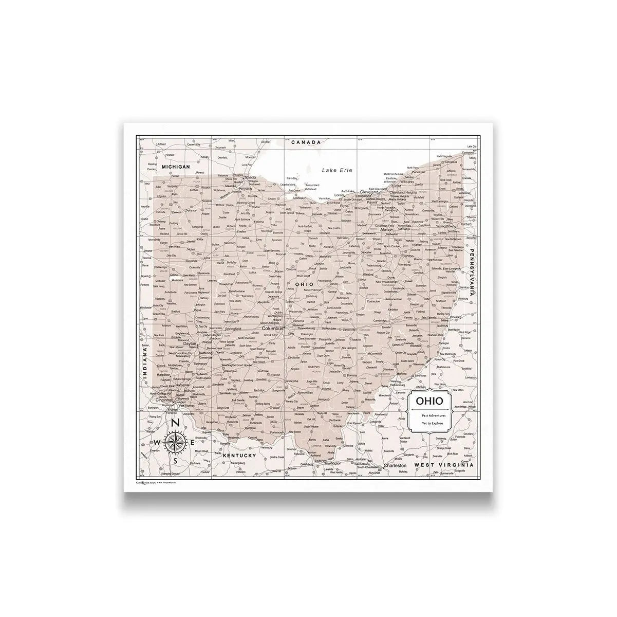 Push Pin Ohio Map (Pin Board) - Light Brown Color Splash CM Pin Board