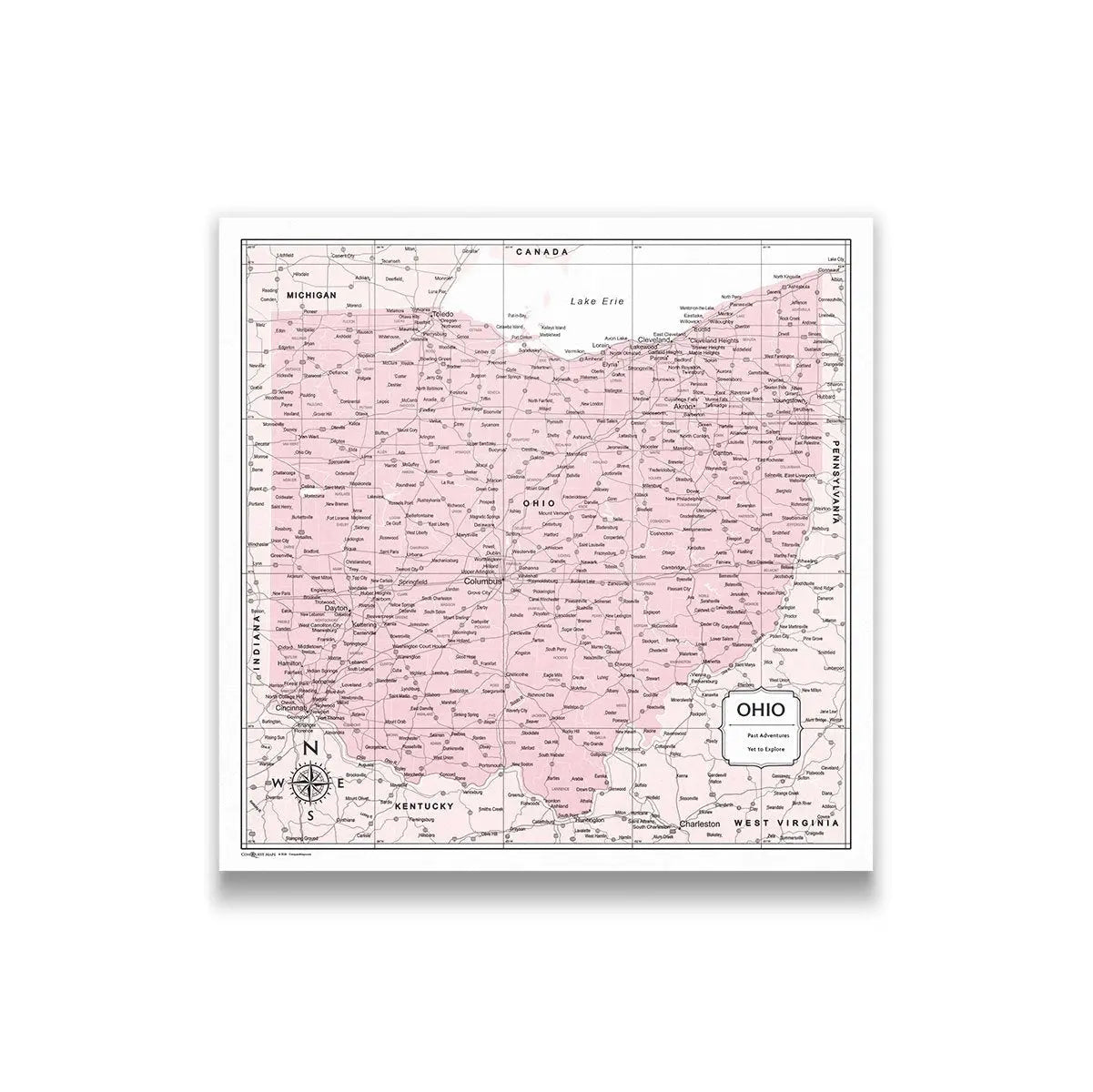 Push Pin Ohio Map (Pin Board) - Pink Color Splash CM Pin Board