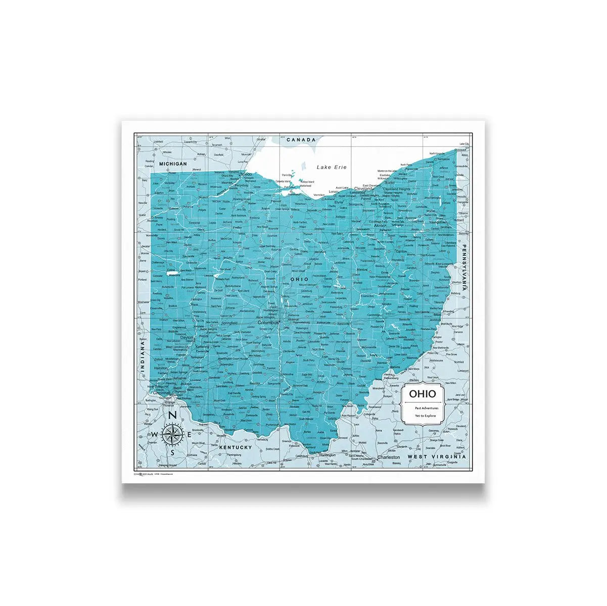 Push Pin Ohio Map (Pin Board) - Teal Color Splash CM Pin Board