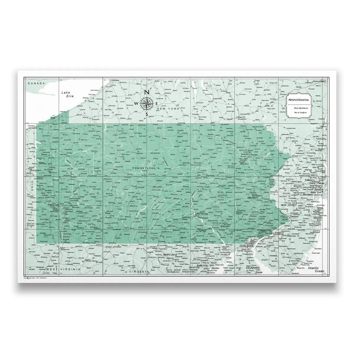 Push Pin Pennsylvania Map (Pin Board) - Green Color Splash CM Pin Board