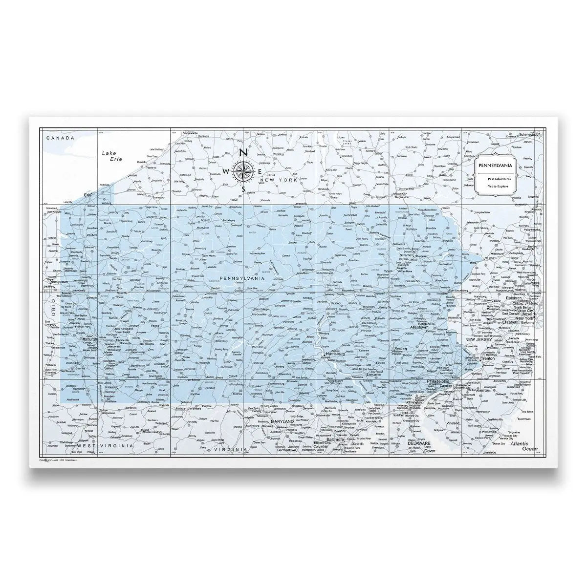 Push Pin Pennsylvania Map (Pin Board) - Light Blue Color Splash CM Pin Board