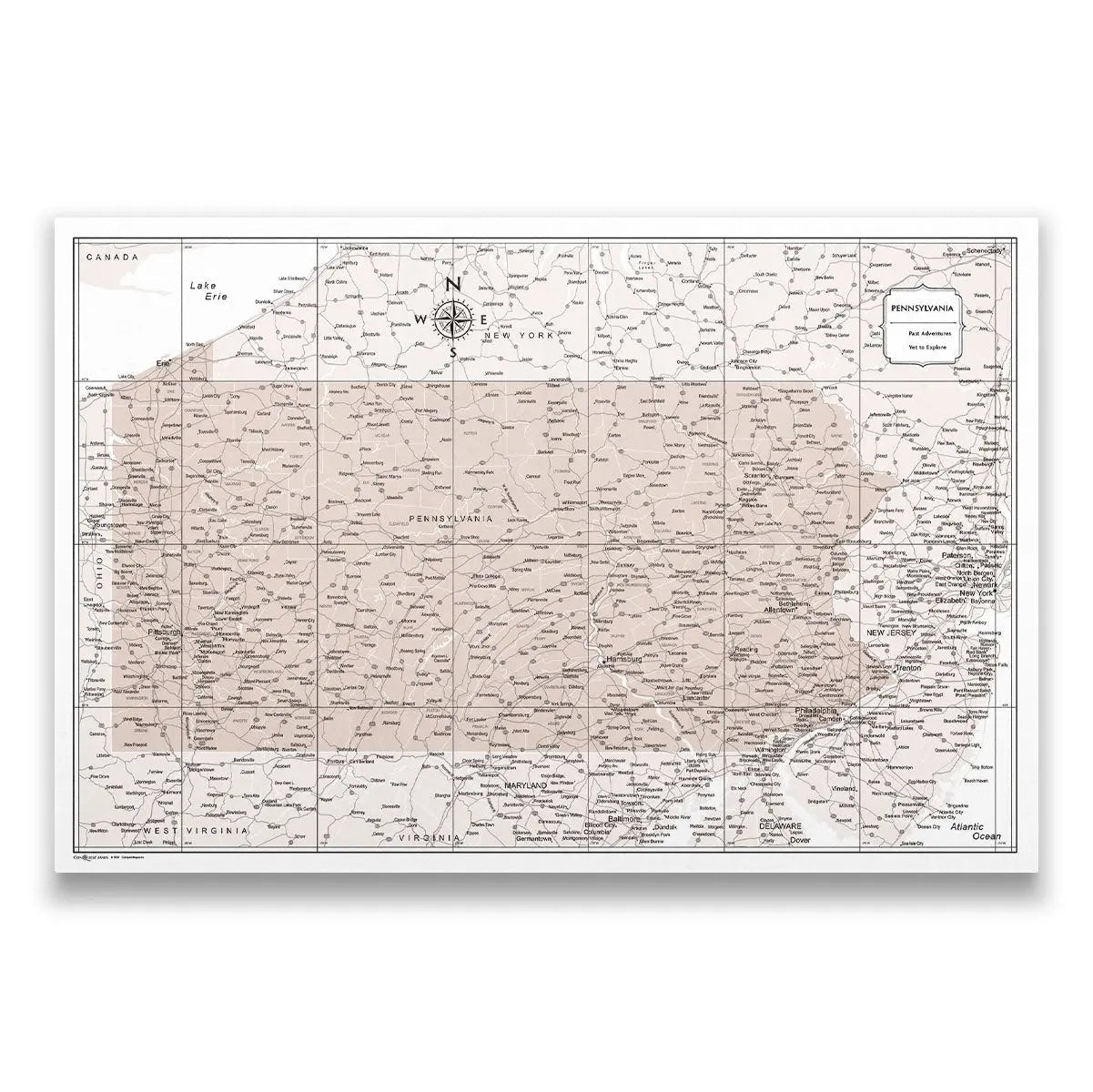 Push Pin Pennsylvania Map (Pin Board) - Light Brown Color Splash CM Pin Board