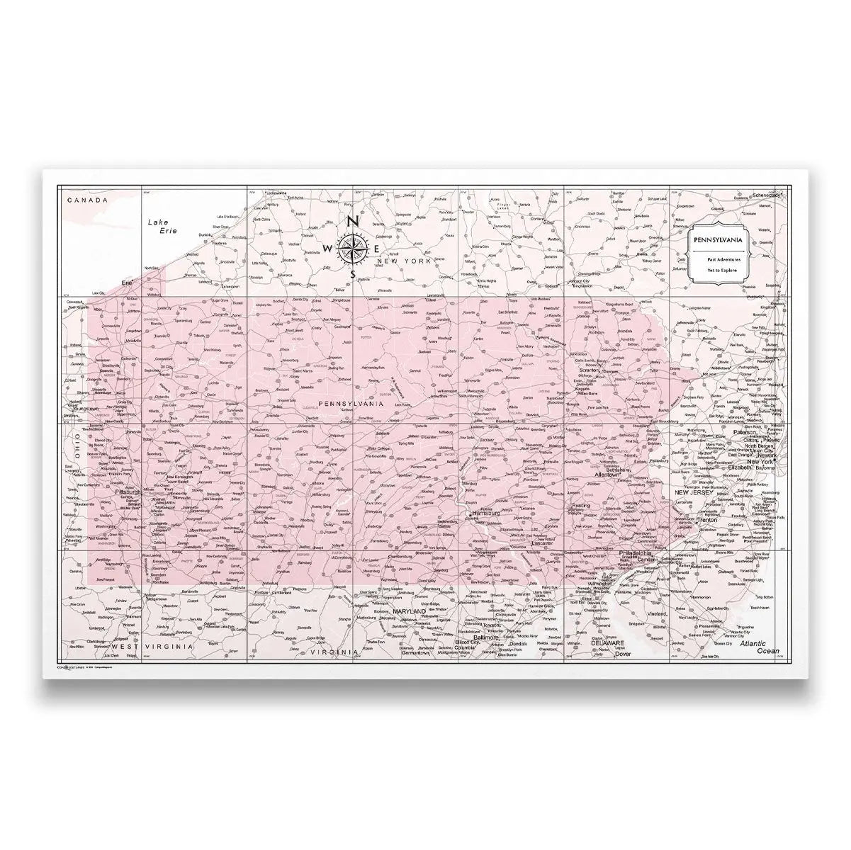 Push Pin Pennsylvania Map (Pin Board) - Pink Color Splash CM Pin Board