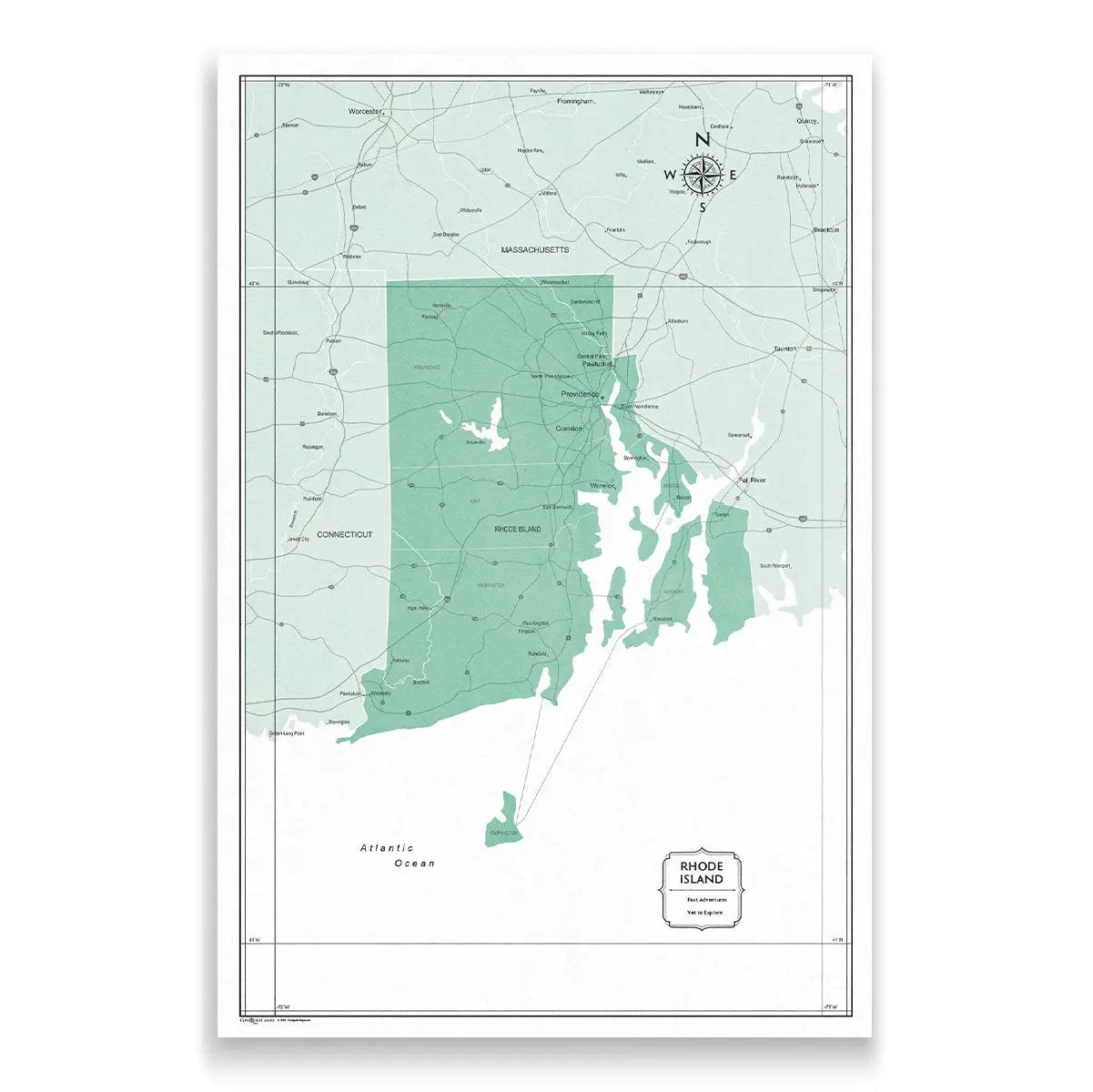 Push Pin Rhode Island Map (Pin Board) - Green Color Splash CM Pin Board