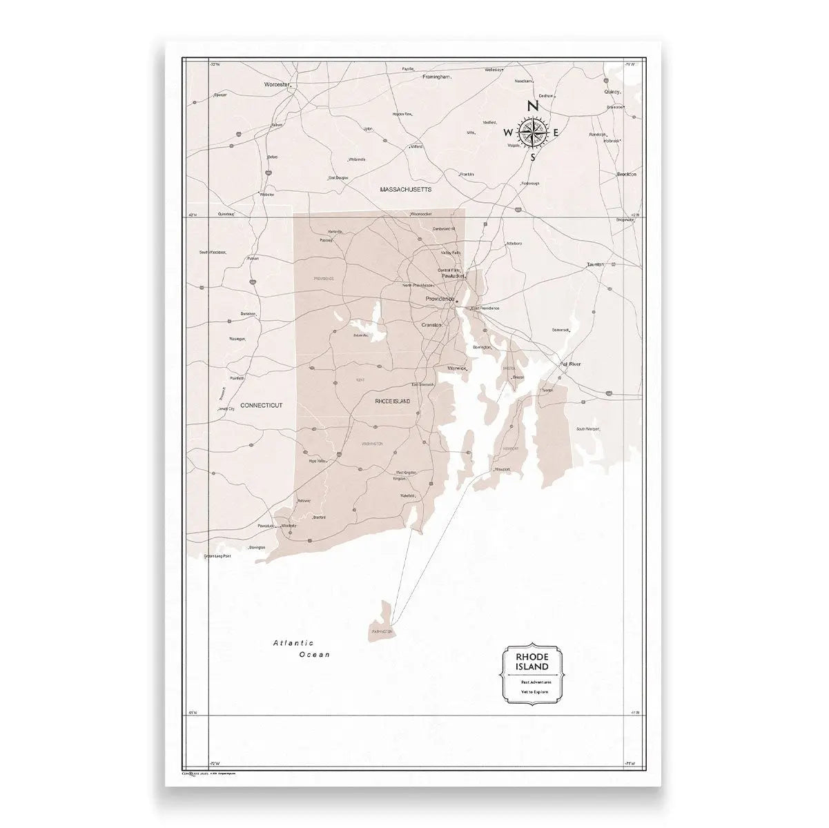 Push Pin Rhode Island Map (Pin Board) - Light Brown Color Splash CM Pin Board