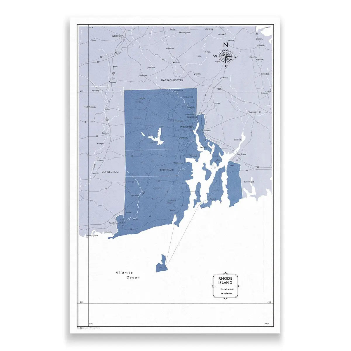 Push Pin Rhode Island Map (Pin Board) - Navy Color Splash CM Pin Board