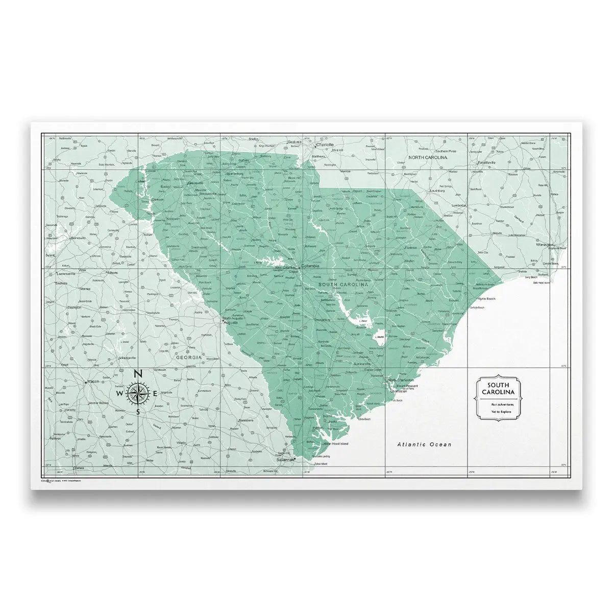 Push Pin South Carolina Map (Pin Board) - Green Color Splash CM Pin Board