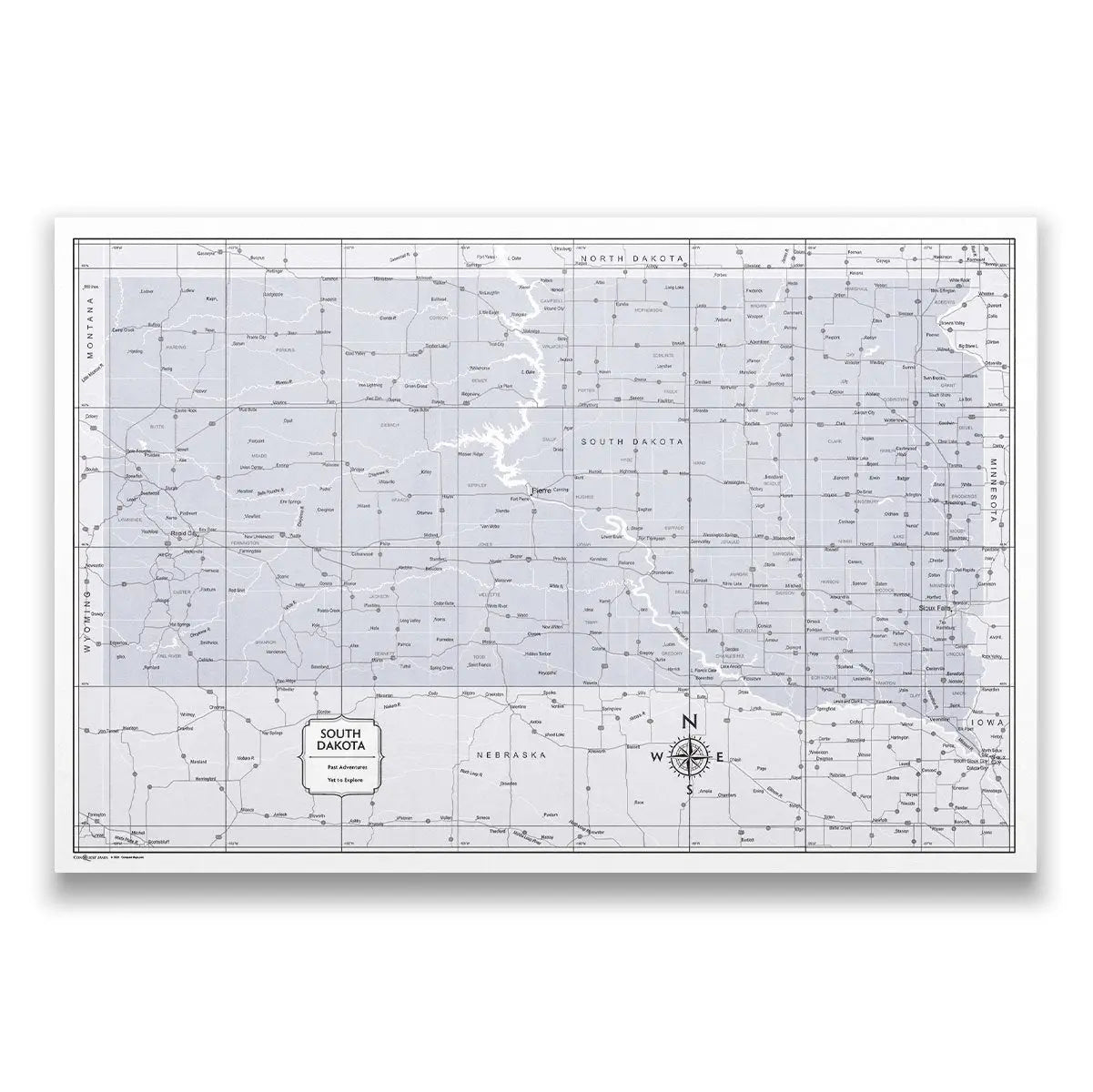 Push Pin South Dakota Map (Pin Board) - Light Gray Color Splash CM Pin Board