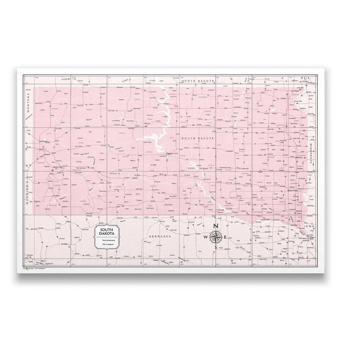 Push Pin South Dakota Map (Pin Board) - Pink Color Splash CM Pin Board