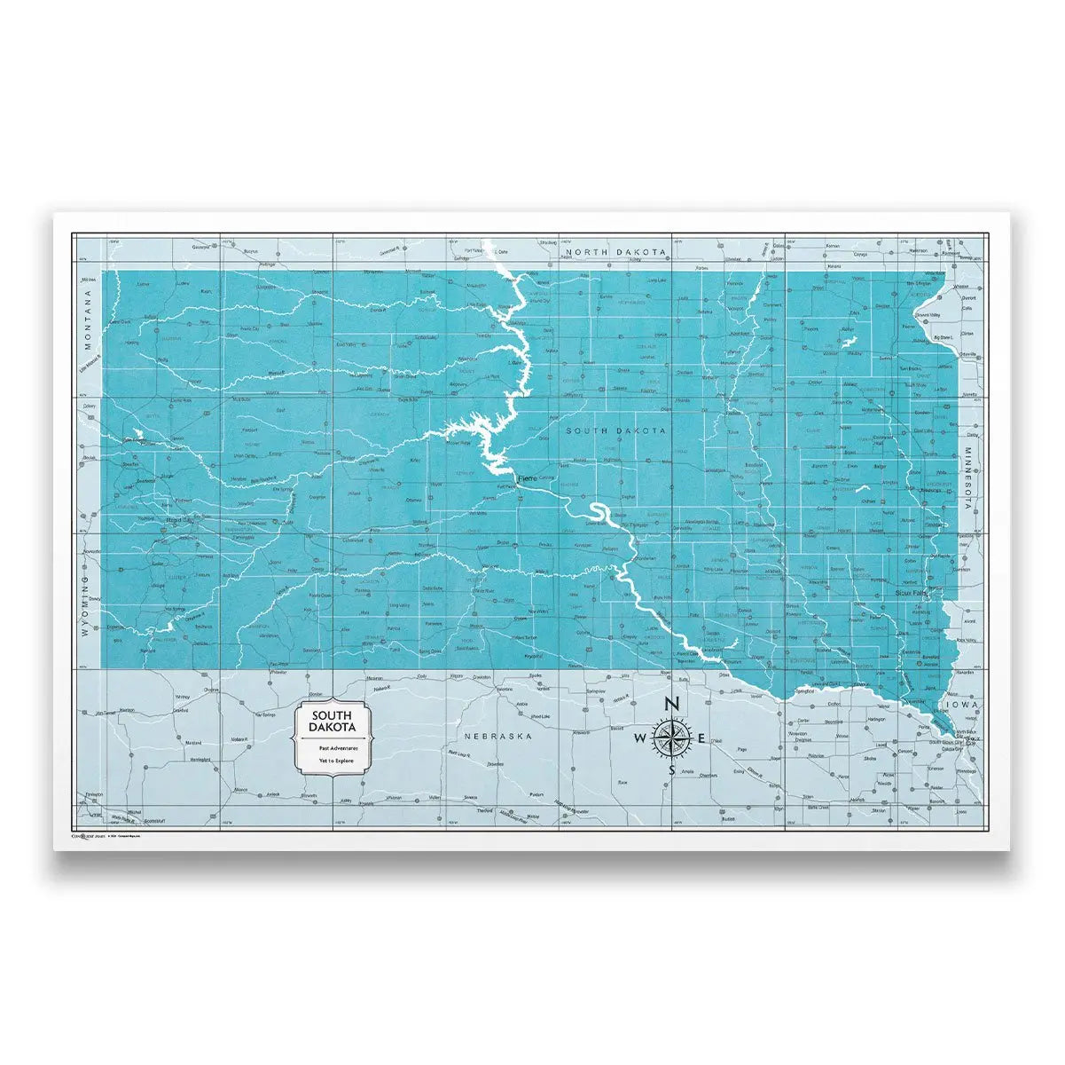 Push Pin South Dakota Map (Pin Board) - Teal Color Splash CM Pin Board