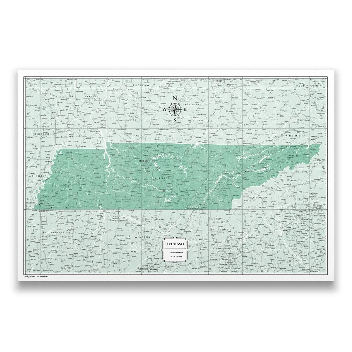 Push Pin Tennessee Map (Pin Board) - Green Color Splash CM Pin Board