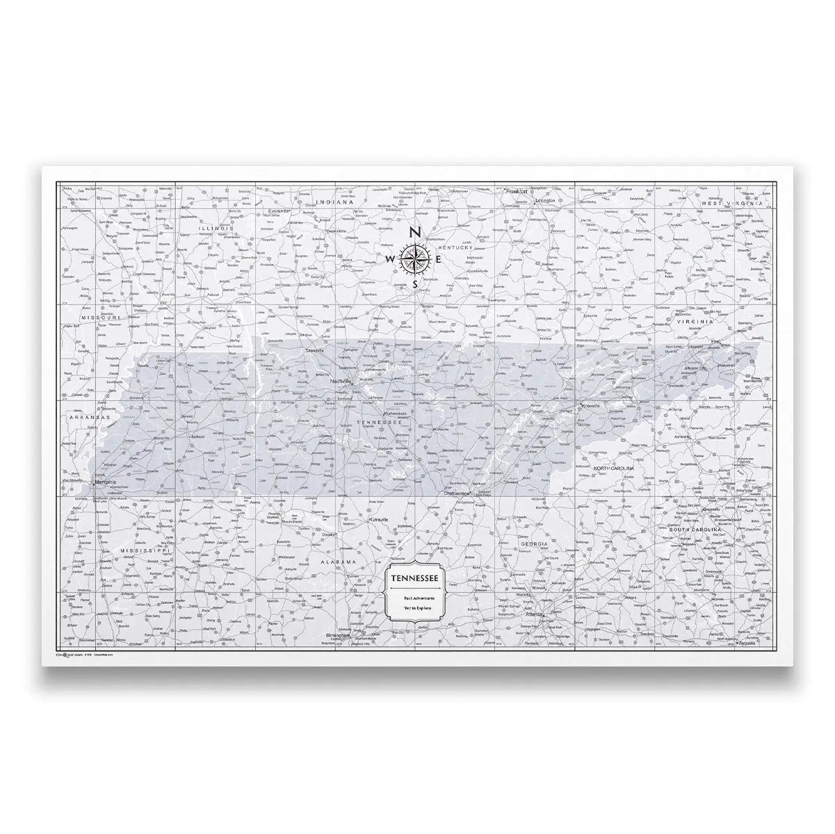 Tennessee Map Poster - Light Gray Color Splash - Conquest Maps LLC