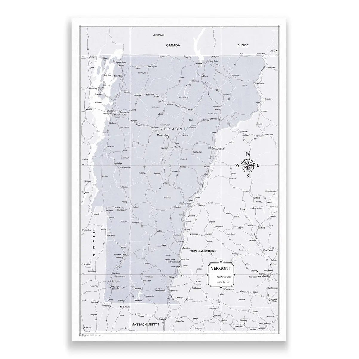 Push Pin Vermont Map (Pin Board) - Light Gray Color Splash CM Pin Board