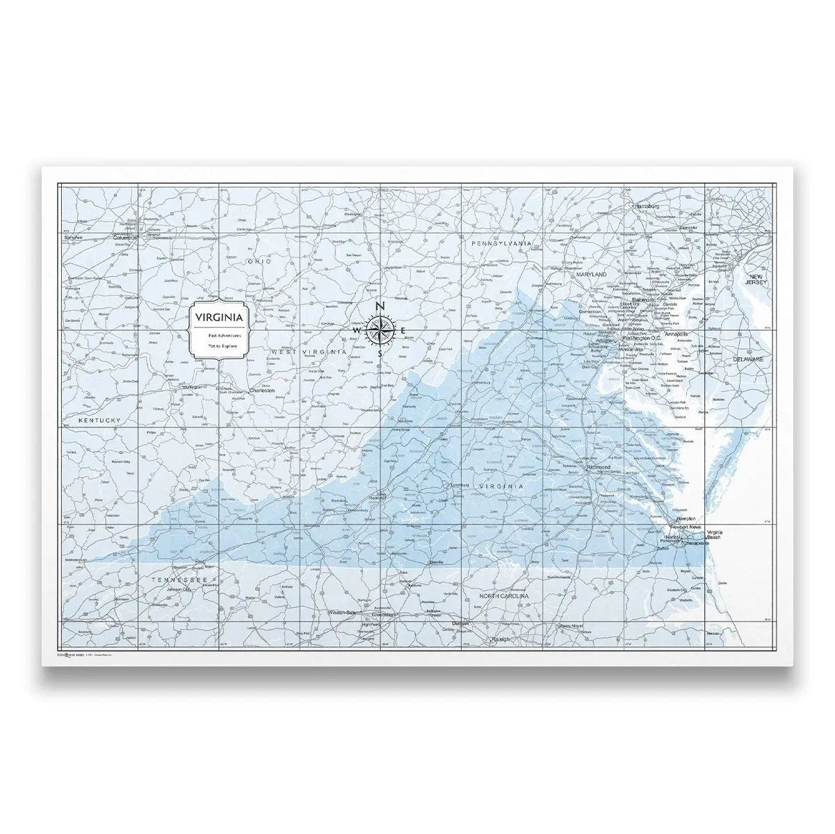 Push Pin Virginia Map (Pin Board) - Light Blue Color Splash CM Pin Board