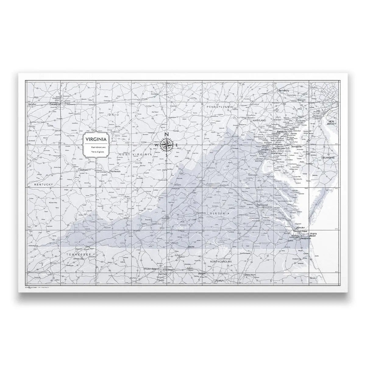 Push Pin Virginia Map (Pin Board) - Light Gray Color Splash CM Pin Board