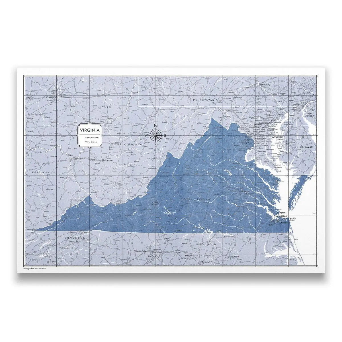Push Pin Virginia Map (Pin Board) - Navy Color Splash CM Pin Board