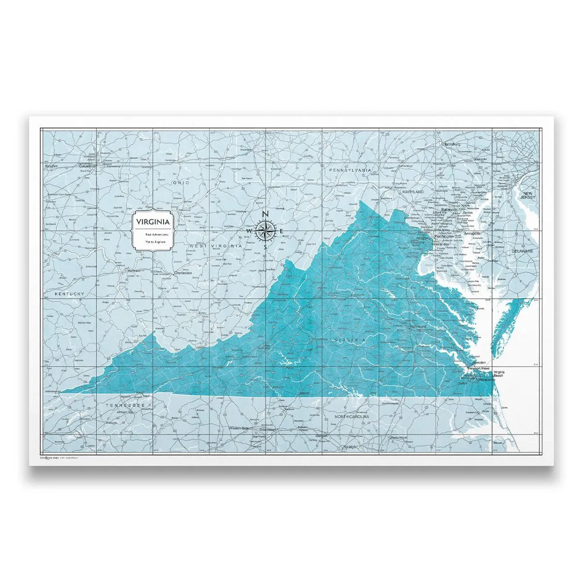 Push Pin Virginia Map (Pin Board) - Teal Color Splash CM Pin Board