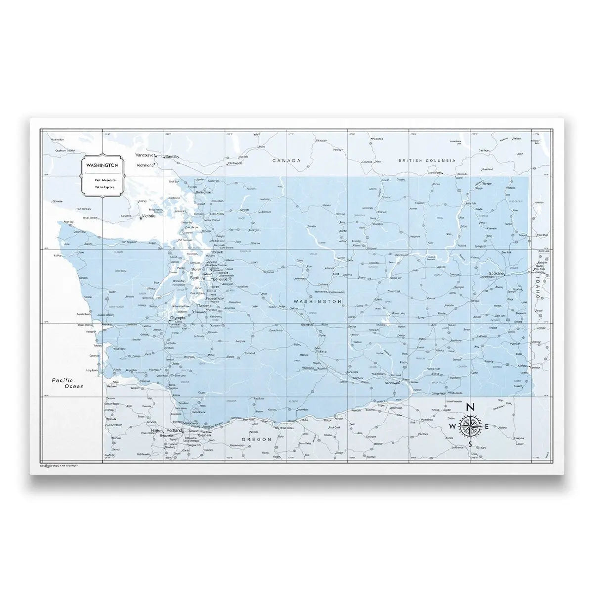 Push Pin Washington Map (Pin Board) - Light Blue Color Splash CM Pin Board