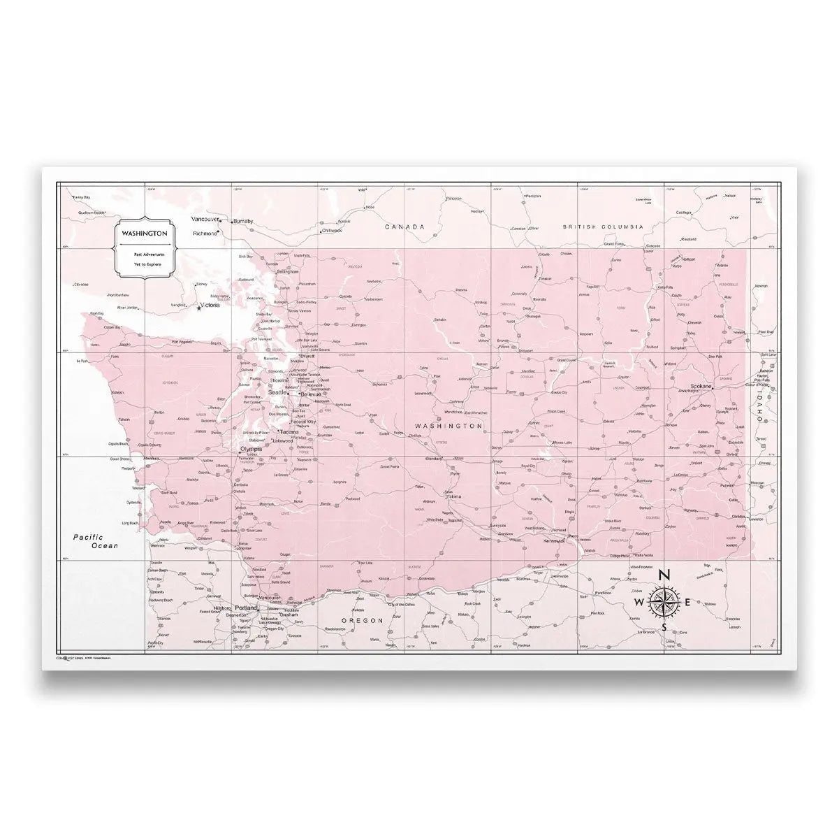 Push Pin Washington Map (Pin Board) - Pink Color Splash CM Pin Board