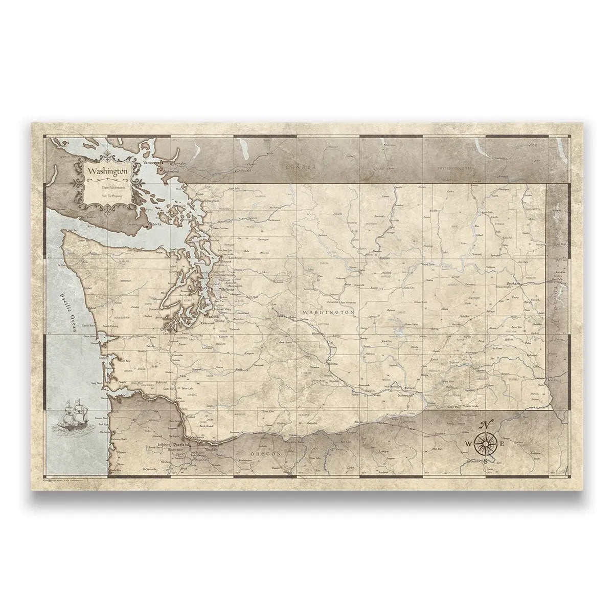 Push Pin Washington Map (Pin Board) - Rustic Vintage CM Pin Board