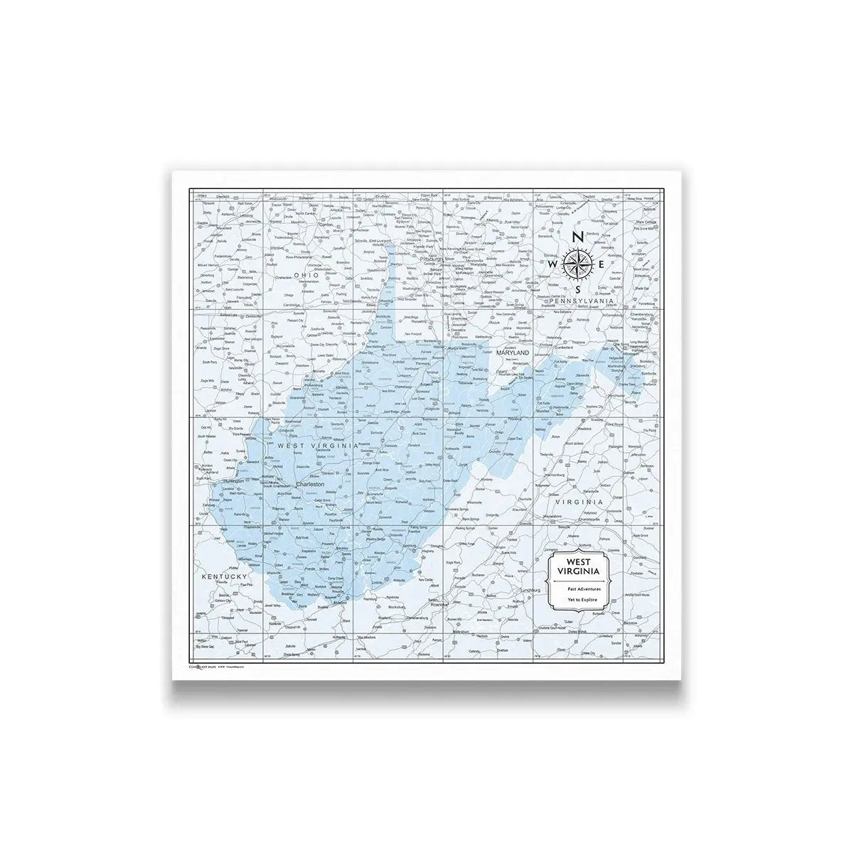 Push Pin West Virginia Map (Pin Board) - Light Blue Color Splash CM Pin Board