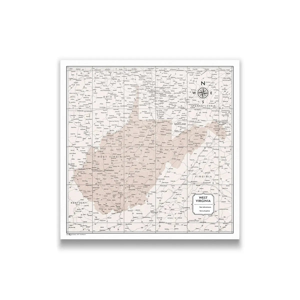 Push Pin West Virginia Map (Pin Board) - Light Brown Color Splash CM Pin Board