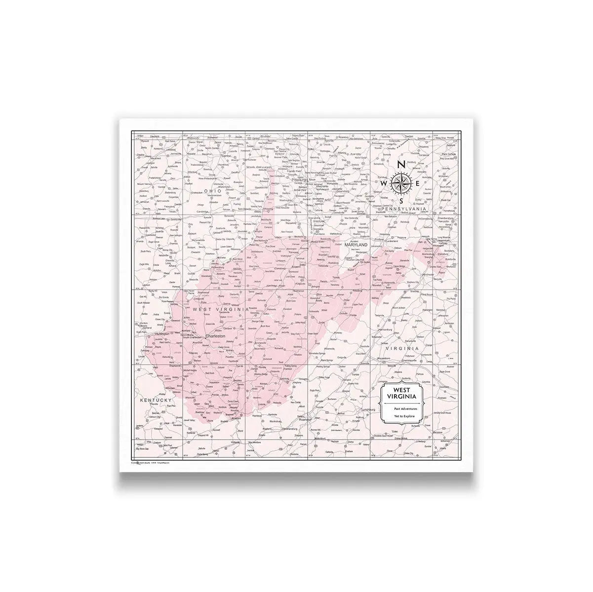 Push Pin West Virginia Map (Pin Board) - Pink Color Splash CM Pin Board