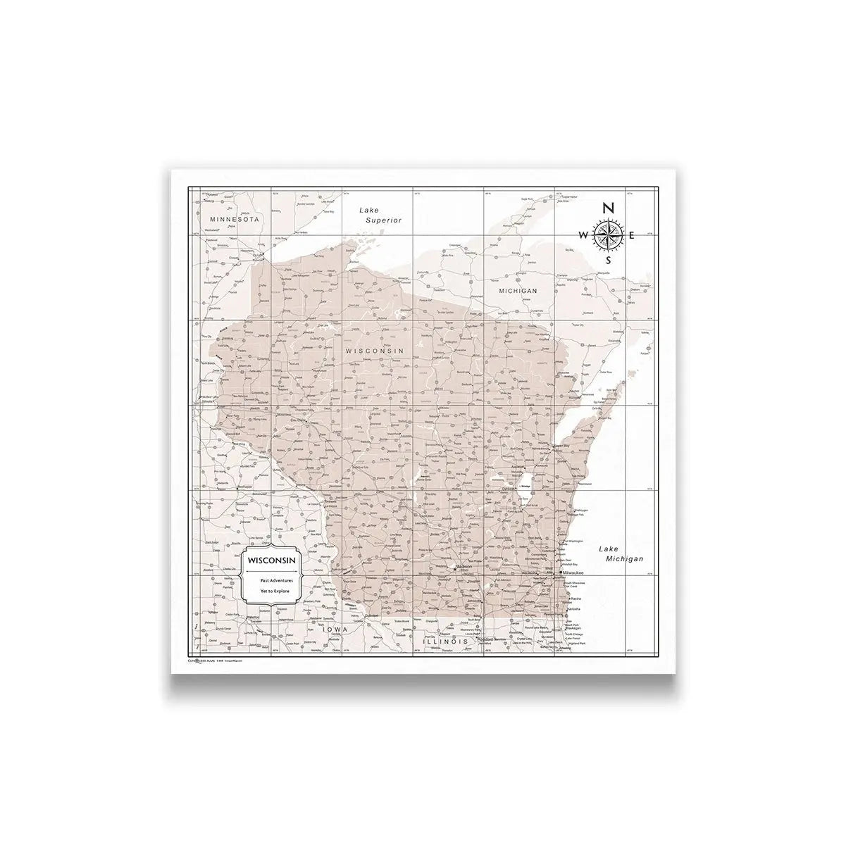 Push Pin Wisconsin Map (Pin Board) - Light Brown Color Splash CM Pin Board