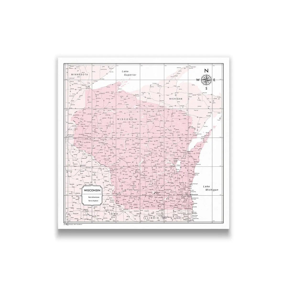 Push Pin Wisconsin Map (Pin Board) - Pink Color Splash CM Pin Board