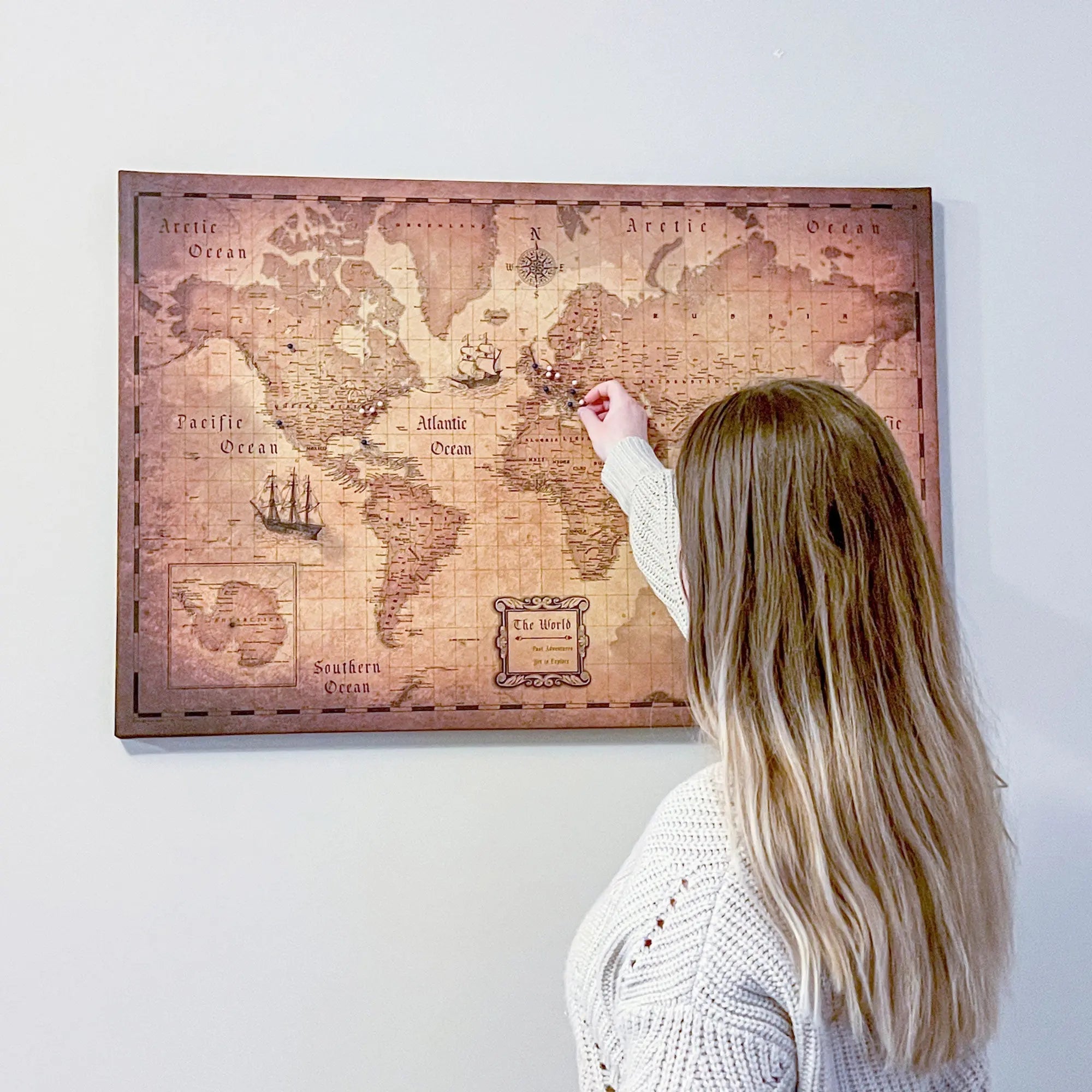 Push Pin World Map - Golden Aged CM Pin Board