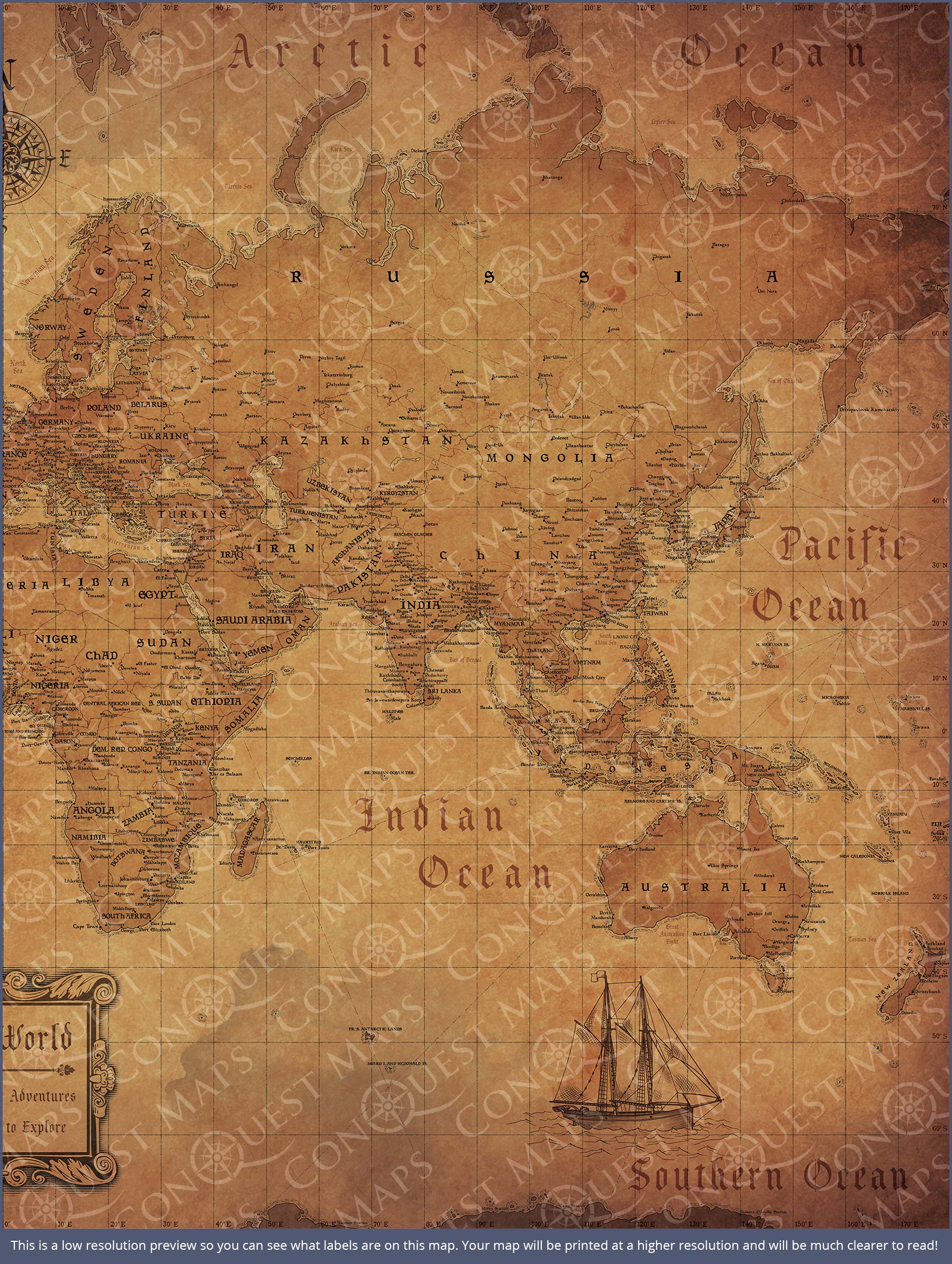 Push Pin World Map - Golden Aged CM Pin Board