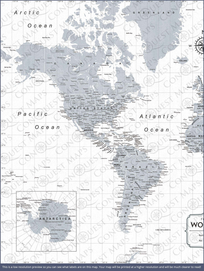 Push Pin World Map - Light Gray Color Splash CM Pin Board