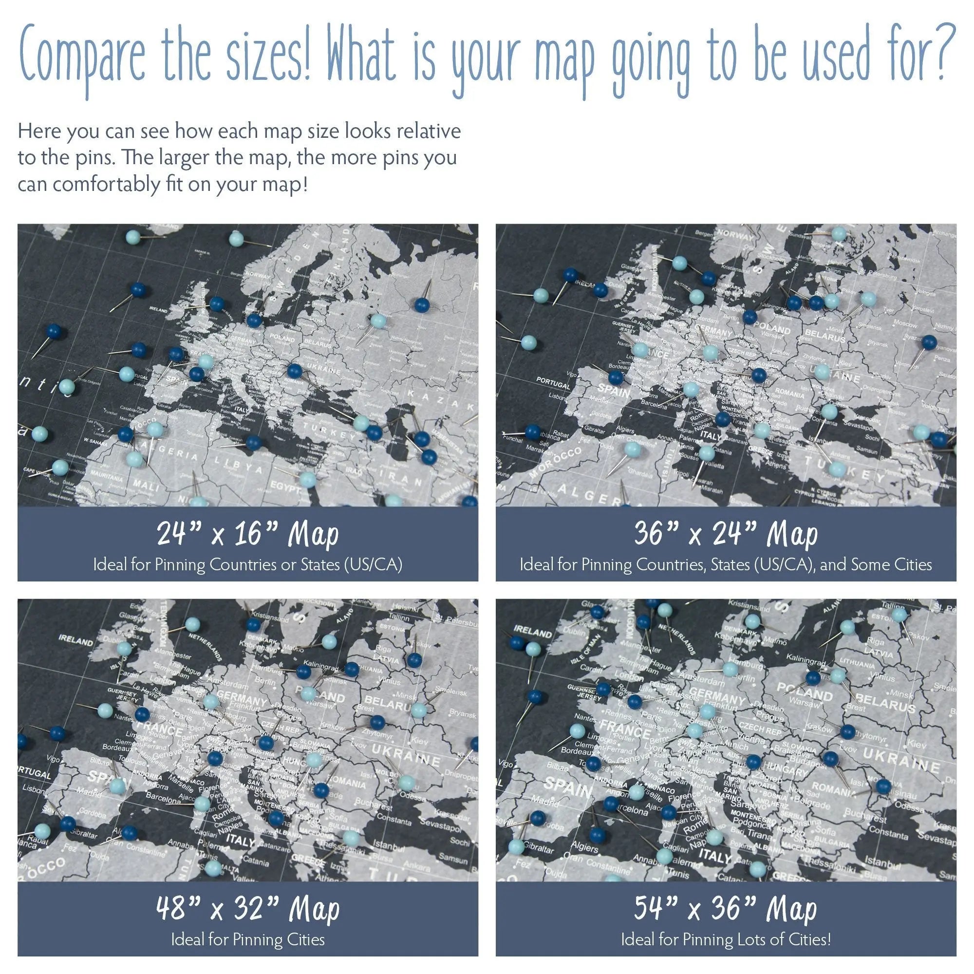 Push Pin World Map - Modern Slate CM Pin Board