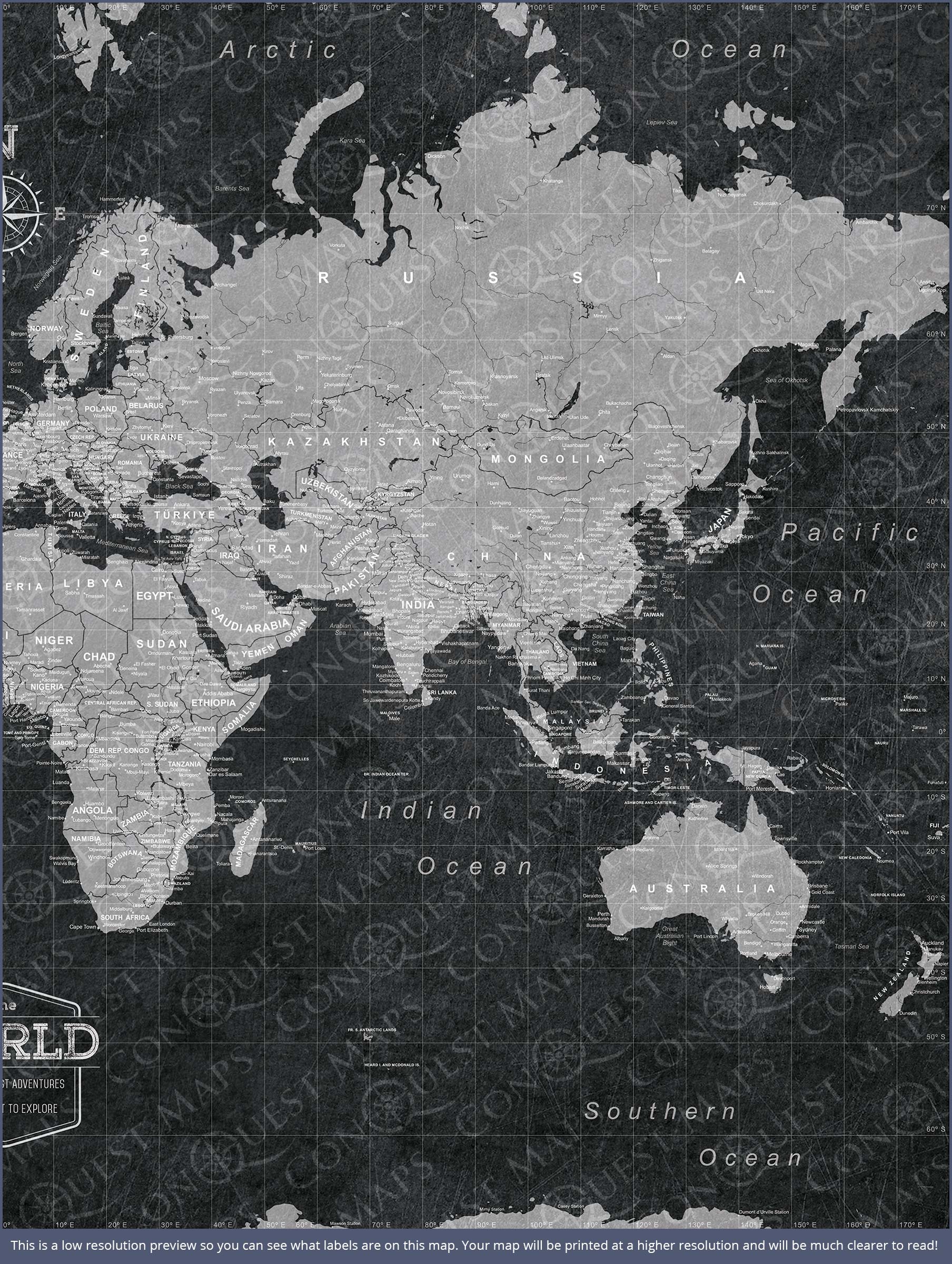 Push Pin World Map - Modern Slate CM Pin Board