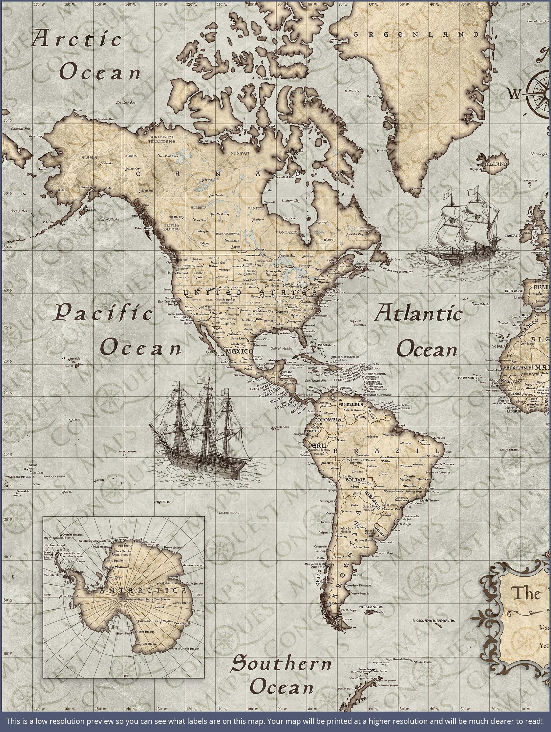 Push Pin World Map - Rustic Vintage CM Pin Board