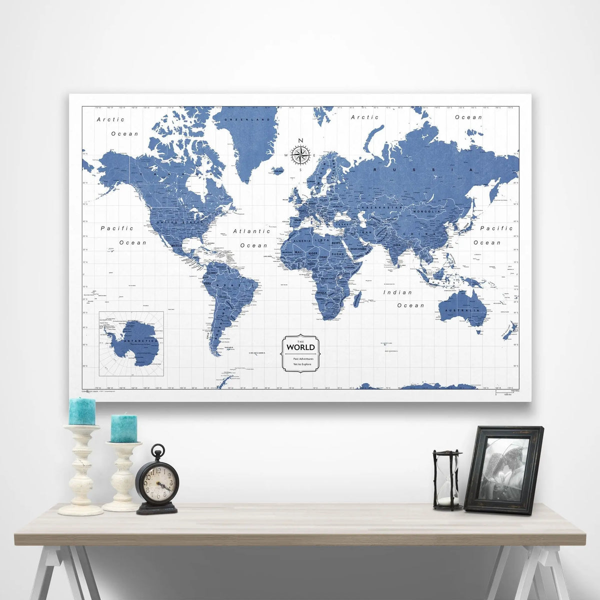 Push Pin World Map (Pin Board/Poster) - Navy Color Splash CM Pin Board