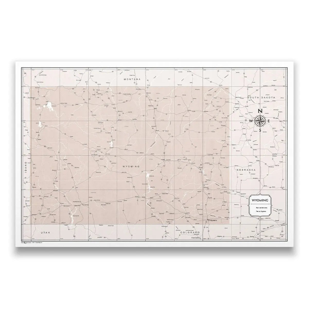 Push Pin Wyoming Map (Pin Board) - Light Brown Color Splash CM Pin Board