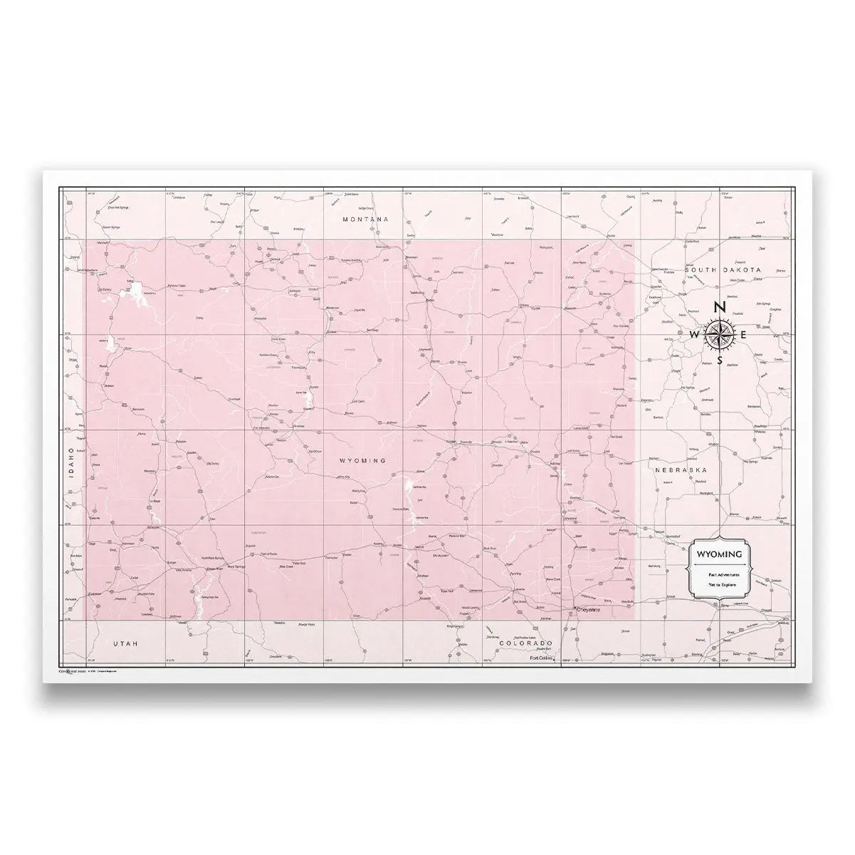 Push Pin Wyoming Map (Pin Board) - Pink Color Splash CM Pin Board